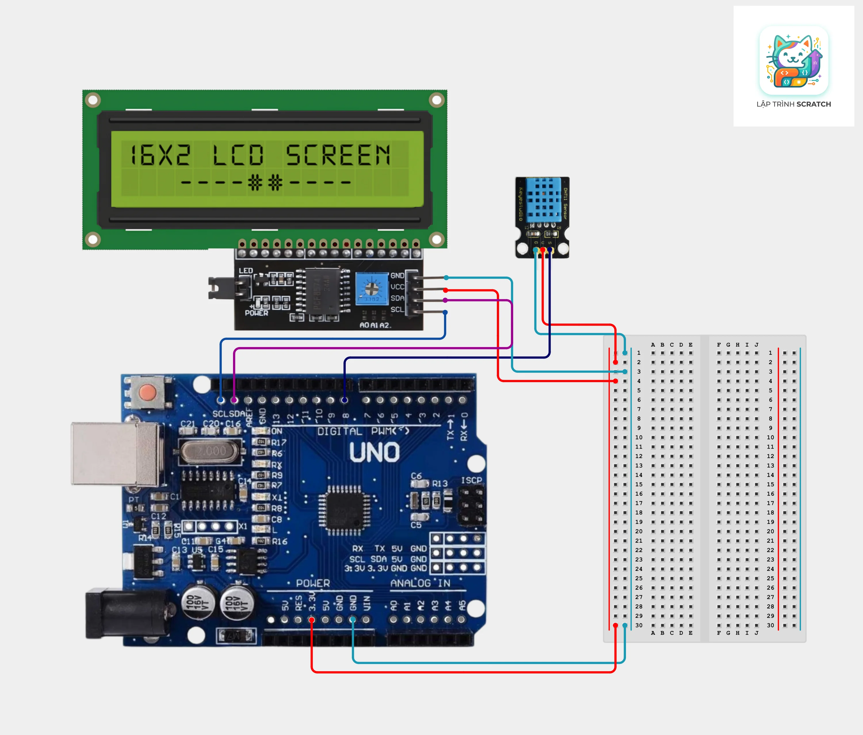 Bài 6: Trạm Giám Sát Nhiệt Độ & Độ Ẩm (DHT11) Hiển Thị Lên LCD 1602 I2C