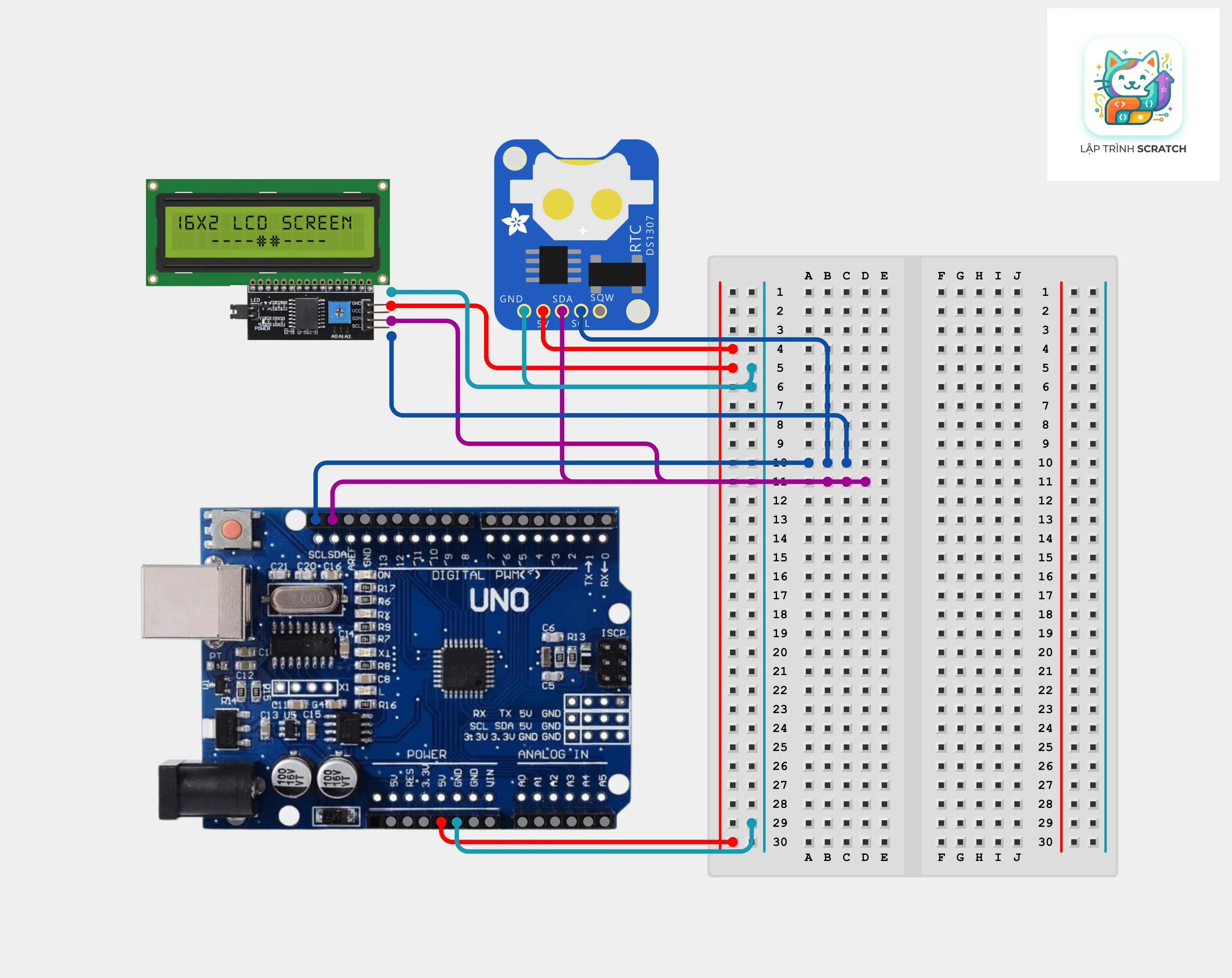 Bài 7: Dự Án Đồng Hồ Thời Gian Thực Hiển Thị Màn Hình LCD 1602 I2C