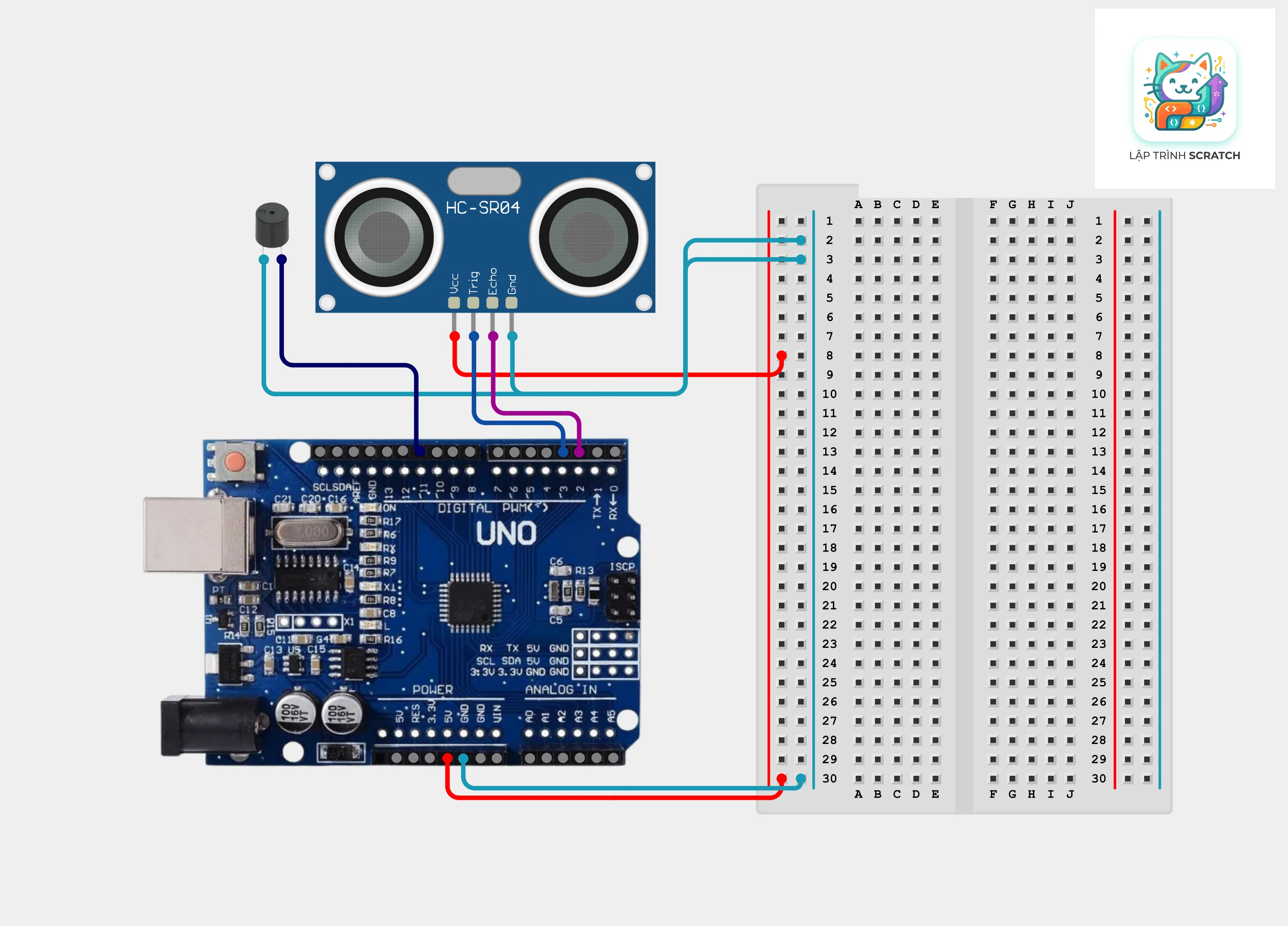 Bài 8: Hệ Thống Cảnh Báo Vật Cản Bằng Còi Buzzer Vô Cấp & Cảm Biến Siêu Âm